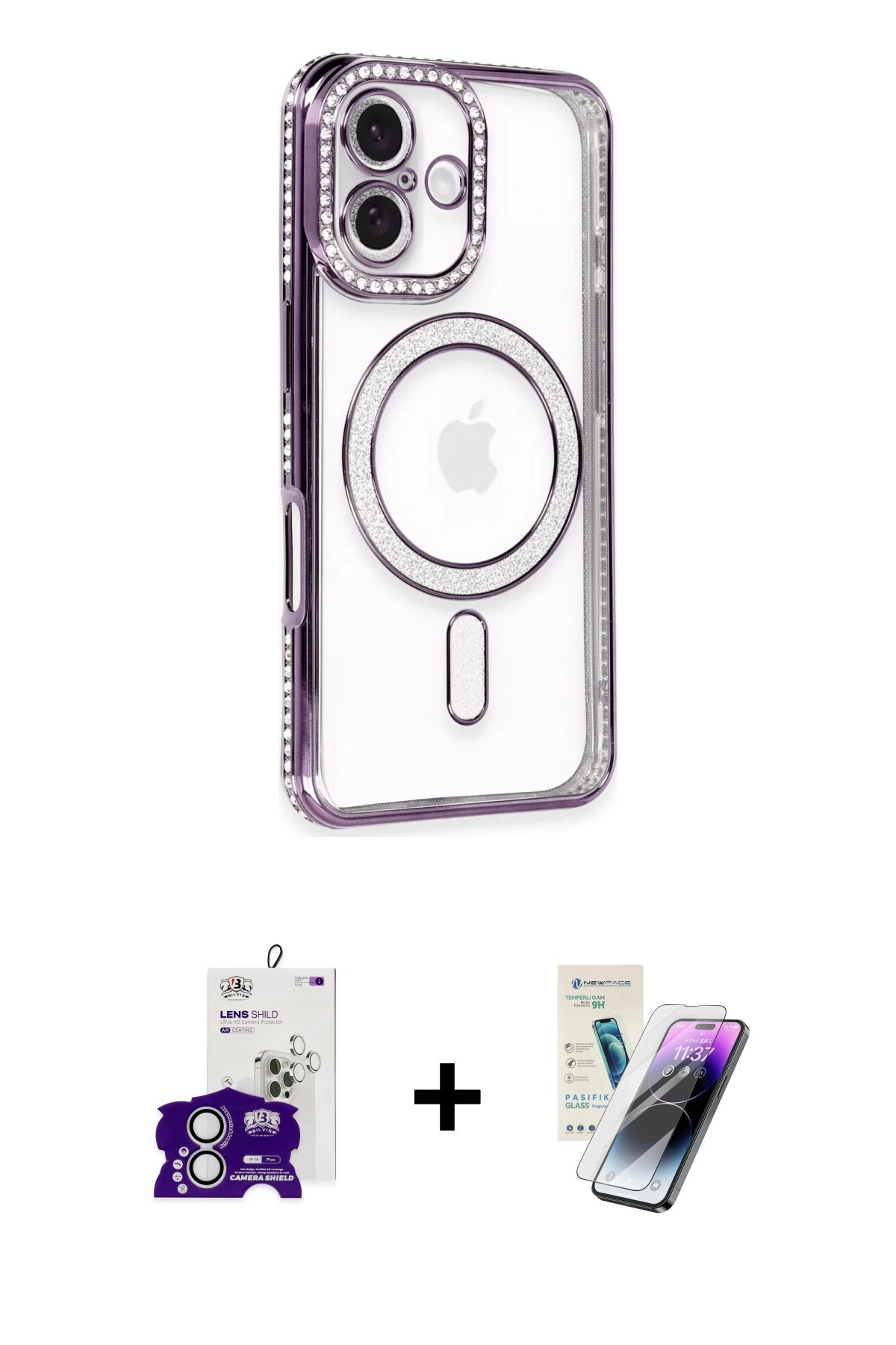 MARSİLYAN™- iPhone 16 Kılıf Zirve Doku Prime - Şeffaf Pasifik Cam Ekran Koruyucu + Bilvis Titan Kamera Lens - GS