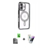 MARSİLYAN™- iPhone 16 Kılıf Zirve Doku Prime - Şeffaf Pasifik Cam Ekran Koruyucu + Raze Metal Kamera Lens - SH