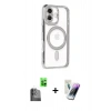 MARSİLYAN™- iPhone 16 Kılıf Zirve Doku Prime - Şeffaf Pasifik Cam Ekran Koruyucu + Raze Metal Kamera Lens - SH