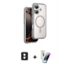 MARSİLYAN™- iPhone 16 Kılıf Zirve Klasik Prime - Şeffaf Pasifik Cam Ekran Koruyucu + PVD Metal Kamera Lens - MI