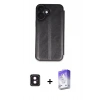 MARSİLYAN™- iPhone 16 Kılıf Zirve Yansıma Serisi - Siyah Bilvis 5in1 3D Magic Cam Ekran Koruyucu + PVD Metal Kamera Lens - PE