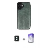 MARSİLYAN™- iPhone 16 Kılıf Zirve Yansıma Serisi - Siyah Bilvis 5in1 3D Magic Cam Ekran Koruyucu + Yeşil PVD Metal Kamera Lens