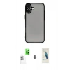 MARSİLYAN™- iPhone 16 Plus Kılıf Ahenk Çizgi Serisi - Şeffaf Pasifik Cam Ekran Koruyucu + Raze Metal Kamera Lens - BZ