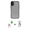 MARSİLYAN™- iPhone 16 Plus Kılıf Ahenk Çizgi Serisi - Şeffaf Pasifik Cam Ekran Koruyucu + Raze Metal Kamera Lens - PE