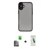 MARSİLYAN™- iPhone 16 Plus Kılıf Ahenk Çizgi Serisi - Şeffaf Pasifik Cam Ekran Koruyucu + Raze Metal Kamera Lens - SH