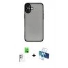 MARSİLYAN™- iPhone 16 Plus Kılıf Ahenk Çizgi Serisi - Siyah 3D Antistatik Cam Ekran Koruyucu + Raze Metal Kamera Lens - BZ