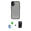 MARSİLYAN™- iPhone 16 Plus Kılıf Ahenk Çizgi Serisi - Siyah 3D Antistatik Hayalet Cam Ekran Koruyucu + Raze Metal Kamera Lens - LT