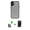 MARSİLYAN™- iPhone 16 Plus Kılıf Ahenk Çizgi Serisi - Siyah 3D Antistatik Hayalet Cam Ekran Koruyucu + Raze Metal Kamera Lens - SH