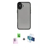 MARSİLYAN™- iPhone 16 Plus Kılıf Ahenk Çizgi Serisi - Siyah 3D Antistatik Seramik Nano Ekran Koruyucu + Raze Metal Kamera Lens - PE