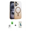 MARSİLYAN™- iPhone 16 Plus Kılıf Ahenk Doku Özel Seri - Şeffaf Pasifik Cam Ekran Koruyucu + Raze Metal Kamera Lens - BZ