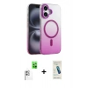 MARSİLYAN™- iPhone 16 Plus Kılıf Ahenk Doku Özel Seri - Şeffaf Pasifik Cam Ekran Koruyucu + Raze Metal Kamera Lens - BZ