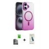 MARSİLYAN™- iPhone 16 Plus Kılıf Ahenk Doku Özel Seri - Şeffaf Pasifik Cam Ekran Koruyucu + Raze Metal Kamera Lens - SH