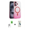 MARSİLYAN™- iPhone 16 Plus Kılıf Ahenk Doku Özel Seri - Şeffaf Pasifik Cam Ekran Koruyucu + Raze Metal Kamera Lens - BZ