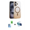MARSİLYAN™- iPhone 16 Plus Kılıf Ahenk Doku Özel Seri - Siyah 3D Antistatik Cam Ekran Koruyucu + Raze Metal Kamera Lens - LT