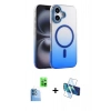 MARSİLYAN™- iPhone 16 Plus Kılıf Ahenk Doku Özel Seri - Siyah 3D Antistatik Cam Ekran Koruyucu + Raze Metal Kamera Lens - LT