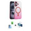 MARSİLYAN™- iPhone 16 Plus Kılıf Ahenk Doku Özel Seri - Siyah 3D Antistatik Cam Ekran Koruyucu + Raze Metal Kamera Lens - LT