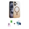 MARSİLYAN™- iPhone 16 Plus Kılıf Ahenk Doku Özel Seri - Siyah 3D Antistatik Cam Ekran Koruyucu + Raze Metal Kamera Lens - PE
