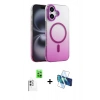 MARSİLYAN™- iPhone 16 Plus Kılıf Ahenk Doku Özel Seri - Siyah 3D Antistatik Cam Ekran Koruyucu + Raze Metal Kamera Lens - BZ