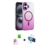 MARSİLYAN™- iPhone 16 Plus Kılıf Ahenk Doku Özel Seri - Siyah 3D Antistatik Cam Ekran Koruyucu + Raze Metal Kamera Lens - PE