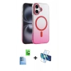 MARSİLYAN™- iPhone 16 Plus Kılıf Ahenk Doku Özel Seri - Siyah 3D Antistatik Seramik Nano Ekran Koruyucu + Lacivert Raze Metal Kamera Lens
