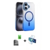 MARSİLYAN™- iPhone 16 Plus Kılıf Ahenk Doku Özel Seri - Siyah 3D Antistatik Seramik Nano Ekran Koruyucu + Raze Metal Kamera Lens - SH