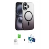 MARSİLYAN™- iPhone 16 Plus Kılıf Ahenk Doku Özel Seri - Siyah 3D Antistatik Seramik Nano Ekran Koruyucu + Raze Metal Kamera Lens - BZ
