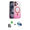 MARSİLYAN™- iPhone 16 Plus Kılıf Ahenk Doku Özel Seri - Siyah 3D Antistatik Seramik Nano Ekran Koruyucu + Raze Metal Kamera Lens - SH