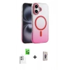 MARSİLYAN™- iPhone 16 Plus Kılıf Ahenk Doku Özel Seri - Siyah Bilvis 3D Cam Ekran Koruyucu + Raze Metal Kamera Lens - BZ
