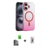 MARSİLYAN™- iPhone 16 Plus Kılıf Ahenk Doku Özel Seri - Siyah Bilvis 3D Cam Ekran Koruyucu + Raze Metal Kamera Lens - SH