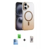 MARSİLYAN™- iPhone 16 Plus Kılıf Ahenk Doku Özel Seri - Siyah Bilvis 3D Cam Ekran Koruyucu + Raze Metal Kamera Lens - LT