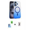 MARSİLYAN™- iPhone 16 Plus Kılıf Ahenk Doku Özel Seri - Siyah Bilvis 3D Cam Ekran Koruyucu + Raze Metal Kamera Lens - LT