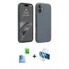 MARSİLYAN™- iPhone 16 Plus Kılıf Ahenk Serisi - Siyah 3D Antistatik Cam Ekran Koruyucu + Raze Metal Kamera Lens - LT