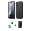 MARSİLYAN™- iPhone 16 Plus Kılıf Ahenk Serisi - Siyah 3D Antistatik Hayalet Cam Ekran Koruyucu + Raze Metal Kamera Lens - LT