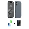 MARSİLYAN™- iPhone 16 Plus Kılıf Ahenk Serisi - Siyah 3D Antistatik Hayalet Cam Ekran Koruyucu + Raze Metal Kamera Lens - LT