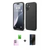 MARSİLYAN™- iPhone 16 Plus Kılıf Ahenk Serisi - Siyah 3D Antistatik Hayalet Cam Ekran Koruyucu + Raze Metal Kamera Lens - PE