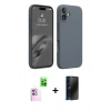 MARSİLYAN™- iPhone 16 Plus Kılıf Ahenk Serisi - Siyah 3D Antistatik Hayalet Cam Ekran Koruyucu + Raze Metal Kamera Lens - PE
