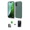 MARSİLYAN™- iPhone 16 Plus Kılıf Ahenk Serisi - Siyah 3D Antistatik Hayalet Cam Ekran Koruyucu + Raze Metal Kamera Lens - SH