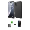 MARSİLYAN™- iPhone 16 Plus Kılıf Ahenk Serisi - Siyah 3D Antistatik Hayalet Cam Ekran Koruyucu + Raze Metal Kamera Lens - SH