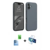 MARSİLYAN™- iPhone 16 Plus Kılıf Ahenk Serisi - Siyah 3D Antistatik Seramik Nano Ekran Koruyucu + Raze Metal Kamera Lens - LT