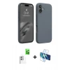 MARSİLYAN™- iPhone 16 Plus Kılıf Ahenk Serisi - Siyah 3D Antistatik Seramik Nano Ekran Koruyucu + Raze Metal Kamera Lens - BZ