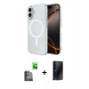 MARSİLYAN™- iPhone 16 Plus Kılıf Ahenk Yansıma Prime - Siyah 3D Antistatik Hayalet Cam Ekran Koruyucu + Raze Metal Kamera Lens - SH