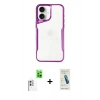 MARSİLYAN™- iPhone 16 Plus Kılıf Akış Çizgi Koleksiyonu - Şeffaf Pasifik Cam Ekran Koruyucu + Raze Metal Kamera Lens - BZ