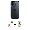 MARSİLYAN™- iPhone 16 Plus Kılıf Akış Çizgi Koleksiyonu - Şeffaf Pasifik Cam Ekran Koruyucu + Pembe Raze Metal Kamera Lens