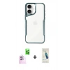MARSİLYAN™- iPhone 16 Plus Kılıf Akış Çizgi Koleksiyonu - Şeffaf Pasifik Cam Ekran Koruyucu + Pembe Raze Metal Kamera Lens