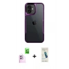 MARSİLYAN™- iPhone 16 Plus Kılıf Akış Çizgi Koleksiyonu - Şeffaf Pasifik Cam Ekran Koruyucu + Pembe Raze Metal Kamera Lens