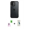 MARSİLYAN™- iPhone 16 Plus Kılıf Akış Çizgi Koleksiyonu - Şeffaf Pasifik Cam Ekran Koruyucu + Pembe Raze Metal Kamera Lens