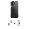 MARSİLYAN™- iPhone 16 Plus Kılıf Akış Çizgi Koleksiyonu - Şeffaf Pasifik Cam Ekran Koruyucu + Pembe Raze Metal Kamera Lens