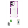 MARSİLYAN™- iPhone 16 Plus Kılıf Akış Çizgi Koleksiyonu - Şeffaf Pasifik Cam Ekran Koruyucu + Raze Metal Kamera Lens - SH