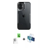 MARSİLYAN™- iPhone 16 Plus Kılıf Akış Çizgi Koleksiyonu - Siyah 3D Antistatik Cam Ekran Koruyucu + Raze Metal Kamera Lens - BZ