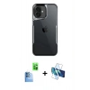 MARSİLYAN™- iPhone 16 Plus Kılıf Akış Çizgi Koleksiyonu - Siyah 3D Antistatik Cam Ekran Koruyucu + Raze Metal Kamera Lens - LT